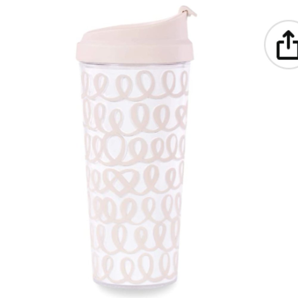 Kate Spade pink purple white Heart Knot Bridal Tumbler Cup Mug nwt